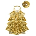 thumbnail image 3 of Sinleey Kids Girls Salsa Rumba Dance Performance Costume Shiny Sequins Ballet Jazz Latin Leotard Dress Gold 12, 3 of 5