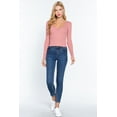 thumbnail image 2 of Saronite Basic Ribbed Knit Rayon Sweatheart Neck Long Sleeve Sweater Top, Pink (Women's), 2 of 4