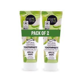 Organic Shop Apple & Grape Toothpaste, Gum Wellness, Cavity Protection, Natural Ingredients, Fluoride-Free, Tooth Sensitivity, Vegan & Cosmos Natural Certified. Pack of 2