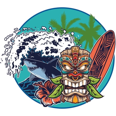 Multi-colored Totem Pole Large Polynesian Carvings Decor Ancestors Culture Design Wall Decal Sticker | 17" x 20" Removable Vinyl Home Art Tiki Statue Adhesive Bedroom Living Room Decoration