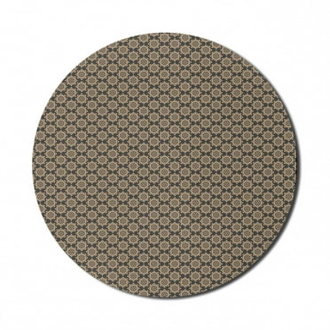Antique Oriental Mouse Pad for Computers, Repeating Floral Inspired Damask Brown Nature Tones Illustration, Round Non-Slip Thick Rubber Modern Mousepad, 8" Round, Tan and Dark Sepia, by Ambesonne
