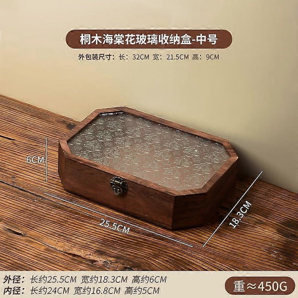 Vintage Wooden Jewelry Box: Wooden Jewelry Organizer - With Glass Lid And Drawers - Wood Keepsake Collector Storage Box - For Collectibles Display