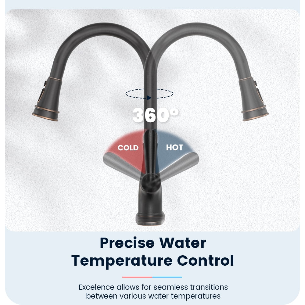 APPASO Oil Rubbed Bronze Kitchen Faucet, Stainless Steel Oil Rubbed Bronze High Arc Pull Out Kitchen Sink Faucets with Deck Plate and Soap Dispenser
