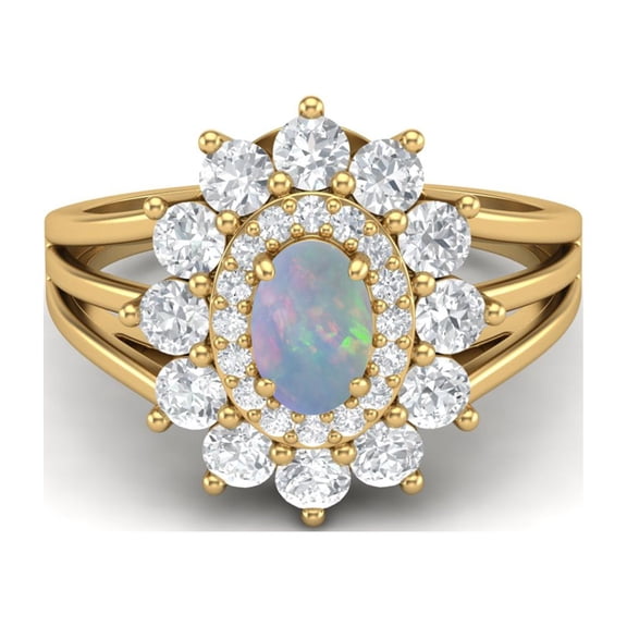 4.03 Ctw Oval Natural Opal 925 Silver Gold Vermeil Solitaire Women Valentines Day Gifts Ring