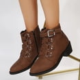 thumbnail image 3 of Women Ankle Boots With Side Zipper And Belt Buckle Knight Boot Winter Square Heel Pointed Toe Shoes, 3 of 7