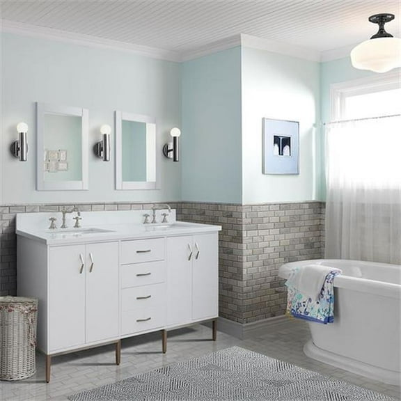 61 in. Double Rectangle Sink Vanity with Quartz Top, White