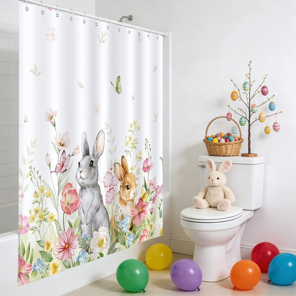Orangide Easter Bath Curtain Bathroom Linen Fabric with 12 Hooks No Drill Needed Waterproof Shower Curtain for Easter Spring Holiday Bathroom Decor Home Decoration