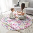 thumbnail image 3 of Pink Breast Cancer and Pioneer Flower Round Blanket,Comfortable Soft Flannel Throw Blanket,All Season,Warm Lightweight Blankets for Sofa Bed Couch Living Room Chair 47"x47", 3 of 5