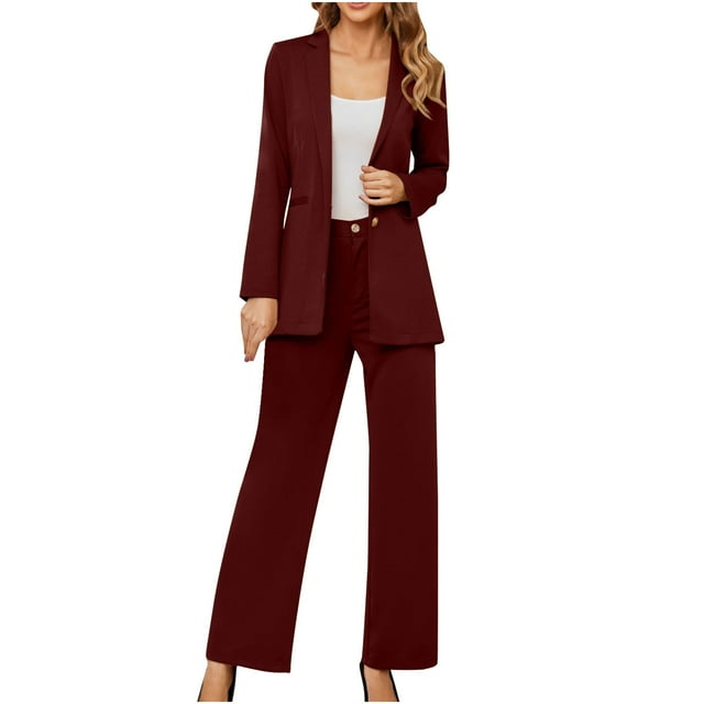 Timegard Ensemble 2 Pcs pour Femmes Cardigan à Manches Longues Col à Revers Pantalon Droit Tenue Décontractée de Travail