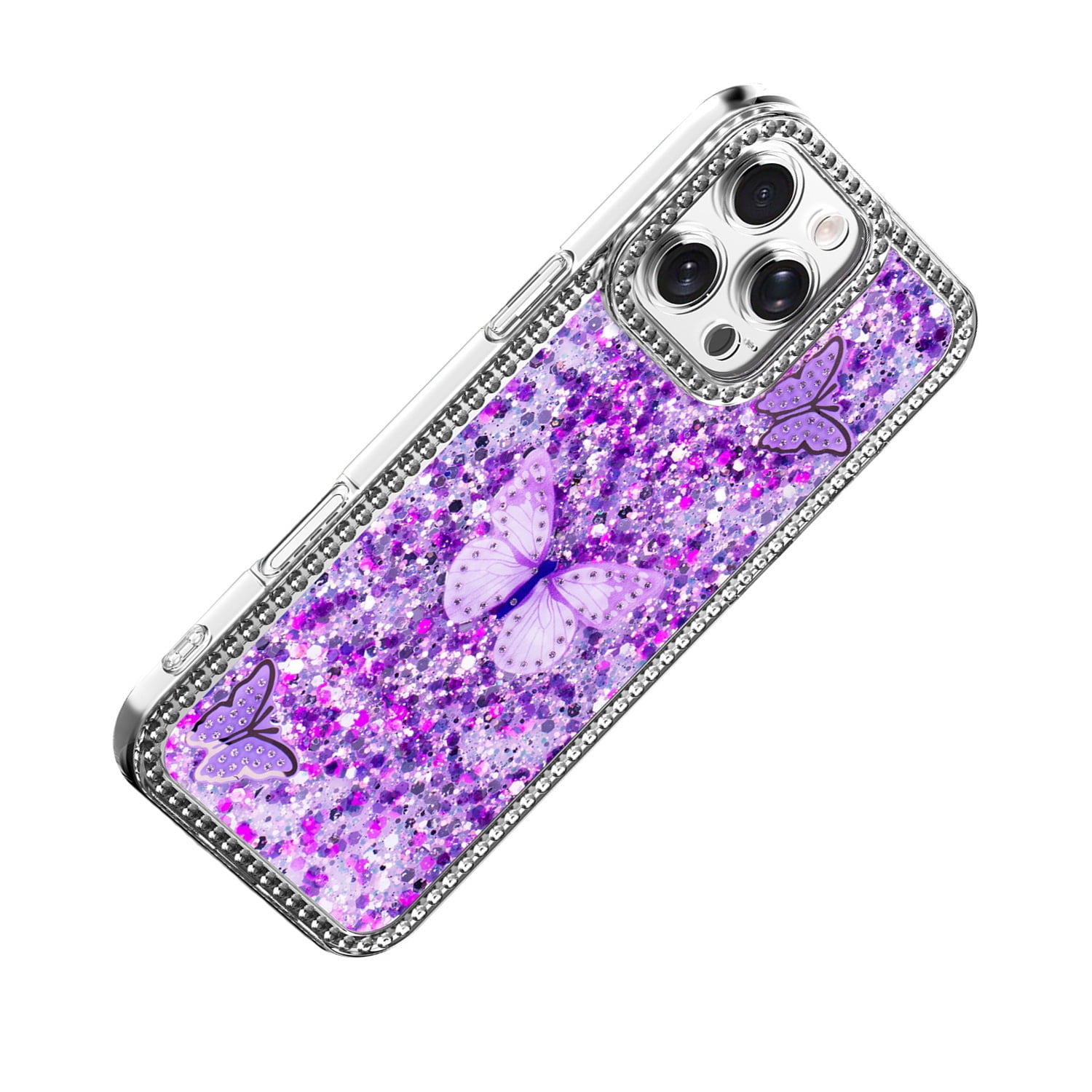 Glossy Butterfly Design Case for iPhone 17 Pro - Purple