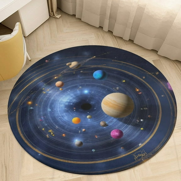Cosmic Solar System Art Round Area Rugs for Bedroom Living Room, 4FT Soft Comfy Indoor Circle Carpets, Floor Mat