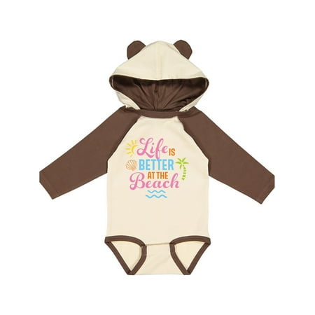 

Inktastic Life is Better at The Beach with Sunshine Seashell and Palm Trees Gift Baby Boy or Baby Girl Long Sleeve Bodysuit