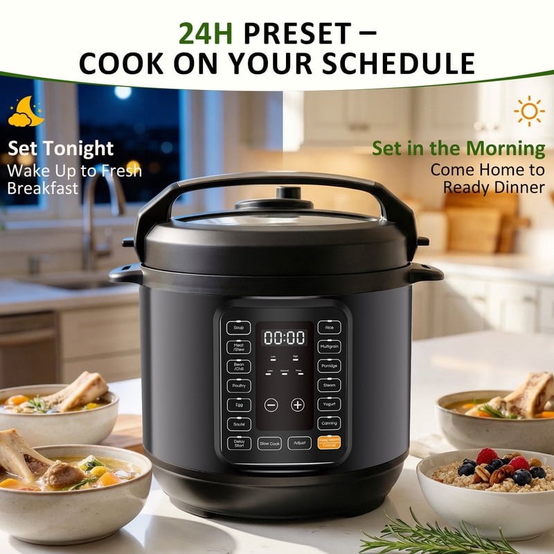 Beddle Electric Pressure Cooker 6 Quart Instant Cooker Multi-Function Rice Cooker, Slow Cooker, Steamer & Stainless Steel Pot, Black