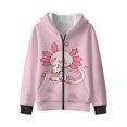 thumbnail image 4 of Xoenoiee Pink Axolotl Flower Print Full Zip Hoodies for Girls Fleece Hooded Sweatshirt for Kids Teens Long Sleeve Sweater Shirt Loose Comfy Fall Clothes Outfits Youth Sportswear, L, 4 of 7