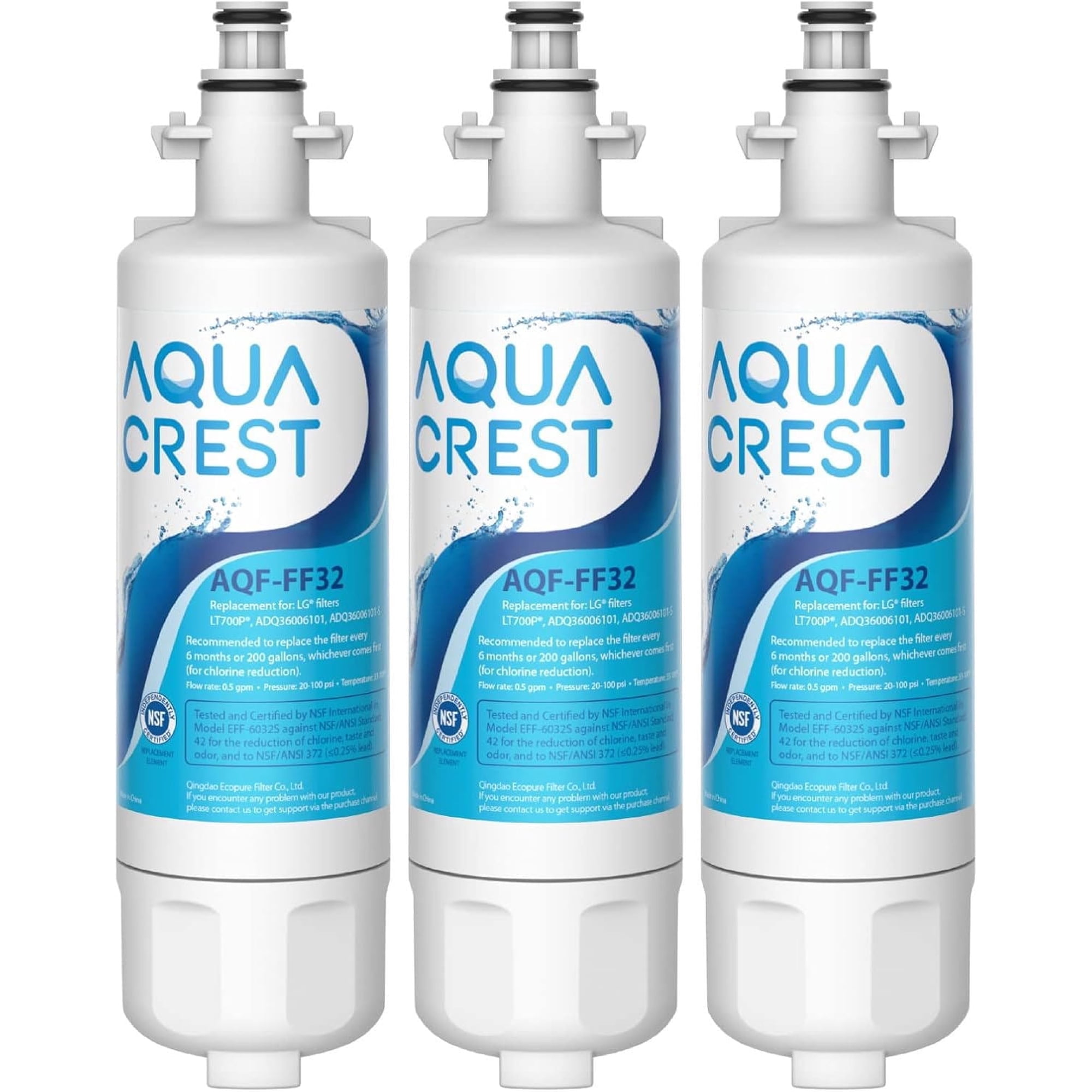 AQUA CREST 469690 ADQ36006101 Refrigerator Water Filter, Replacement for LG® LT700P®, Kenmore® 9690, 46-9690, ADQ36006102, LFXS30766S, HDX FML-3, RFC1200A, PL-500, 3 Pack