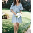 thumbnail image 4 of Deep V Neck Elegant Bow Tie Mini Dress Light Blue S, 4 of 8