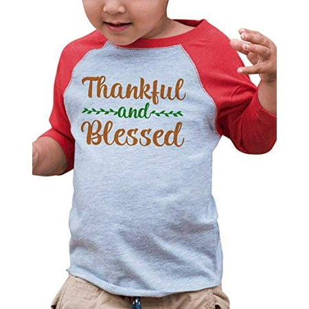 

7 ate 9 Apparel Kids Thankful and Blessed Raglan Red