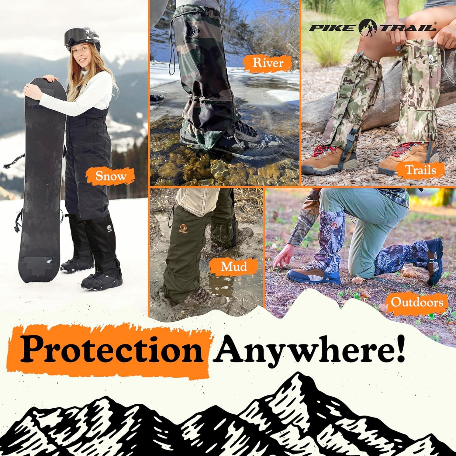 Pike Trail Adjustable Leg Gaiters - Lightweight, Waterproof - Leg Guards for Men & Women - Hiking Essentials Ideal for Hunting, Trekking & Fishing - Overcast Gray - 1 Pair