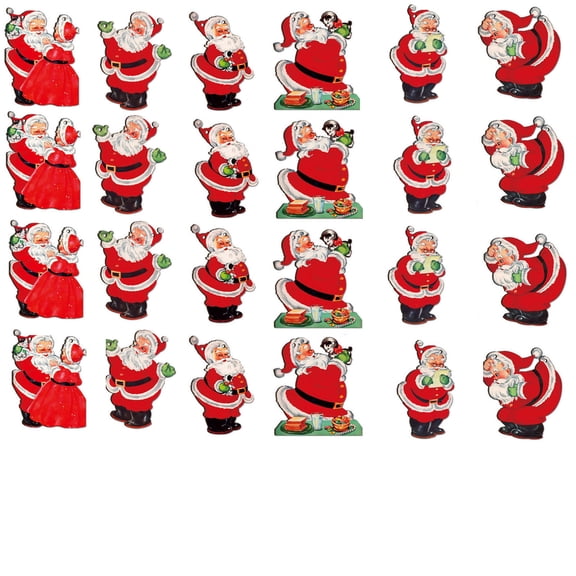 12Pcs Retro Vintage Santa Claus Wooden Hanging Ornaments, Rustic Christmas Tree Decorations for Indoor Home Farmhouse Holiday Party Decor