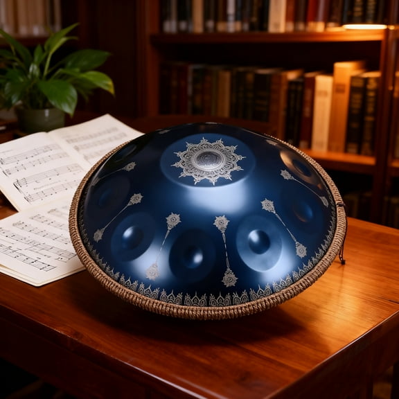 440HZ Steel Tongue Drum D Minor 10 Notes Handpan Drum Blue with Mandala Pattern