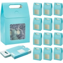 Paper 24pcs Blue Gift Box with Handle Small Goodies Boxes Gable Paper Gift Boxes Party Favor Box Candy Box with Window for Wedding Birthday Treat Gift Packaging 3.8x2.3x5.9 Inch Paper