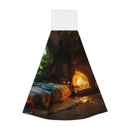 

Horeoi Cozy Tree Hole Cabin Print Coral Fleece Microfiber Hanging Hand Towel Absorbent Hand Towel Quick Dry Thicken Cleaning Cloths Wipes Rags for Kitchen & Bathroom