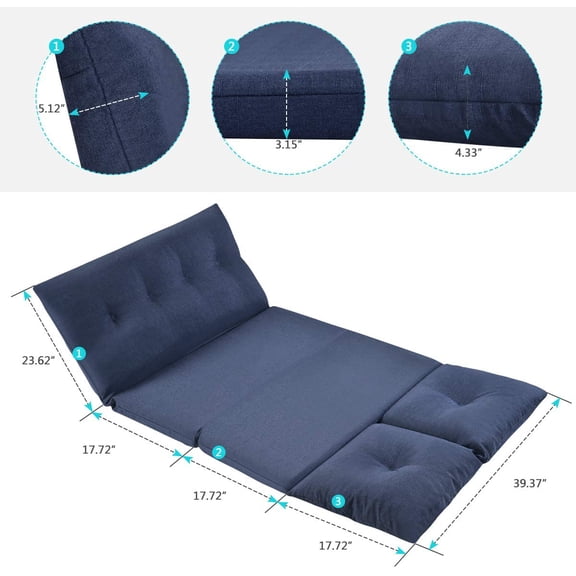 Floor Sofa - Adjustable Lazy Sofa Bed with Foldable Mattress, Navy Blue