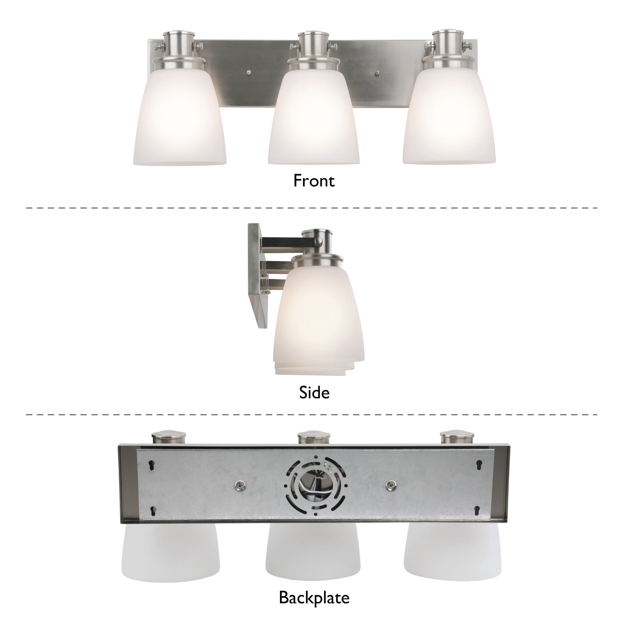 Marcell 23.3 in 3-Light Satin Nickel Vanity Light with Frosted Glass Shades