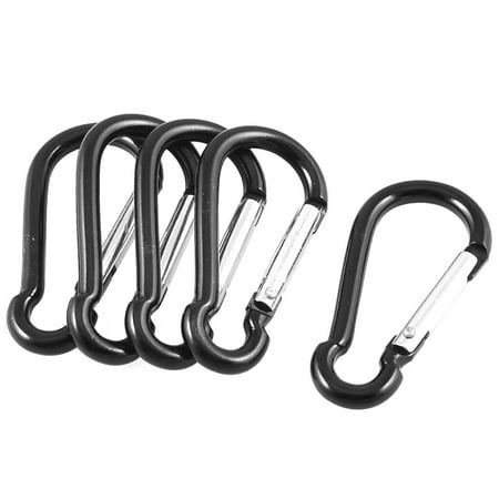 5 Pcs Black Silver Tone Aluminum Alloy Spring Gate Clip Carabiner Hook ...