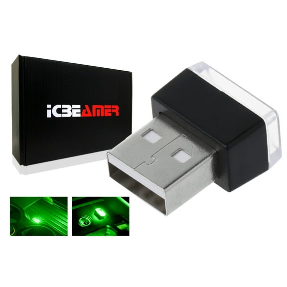 ICBEAMER 1pc Green Universal USB Interface Plug-In Miniature Night light LED Car Interior Trunk Ambient Atmosphere