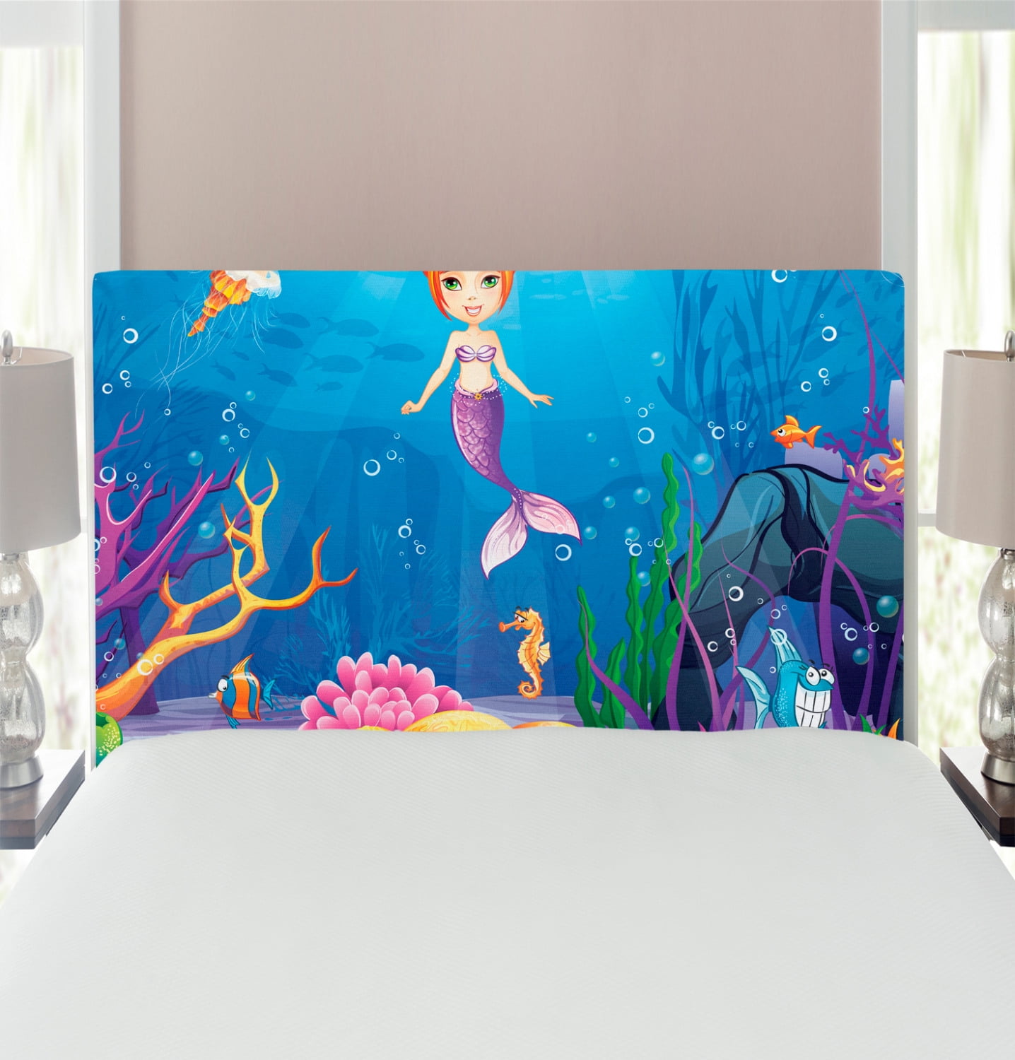 Mermaid Headboard, Underwater World Little Girl and Different Type of