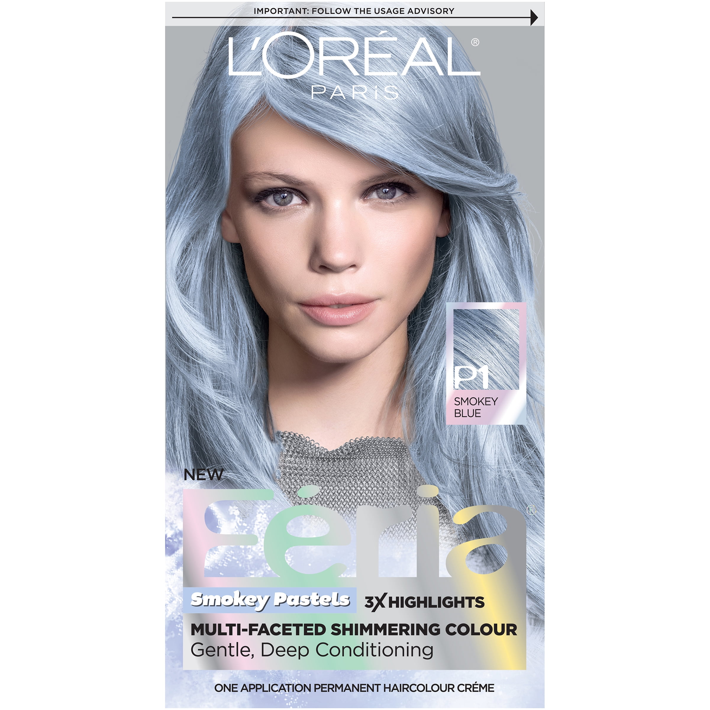 L'Oreal Paris Feria Permanent Hair Color, P1 Sapphire Smoke Smokey Blue -  