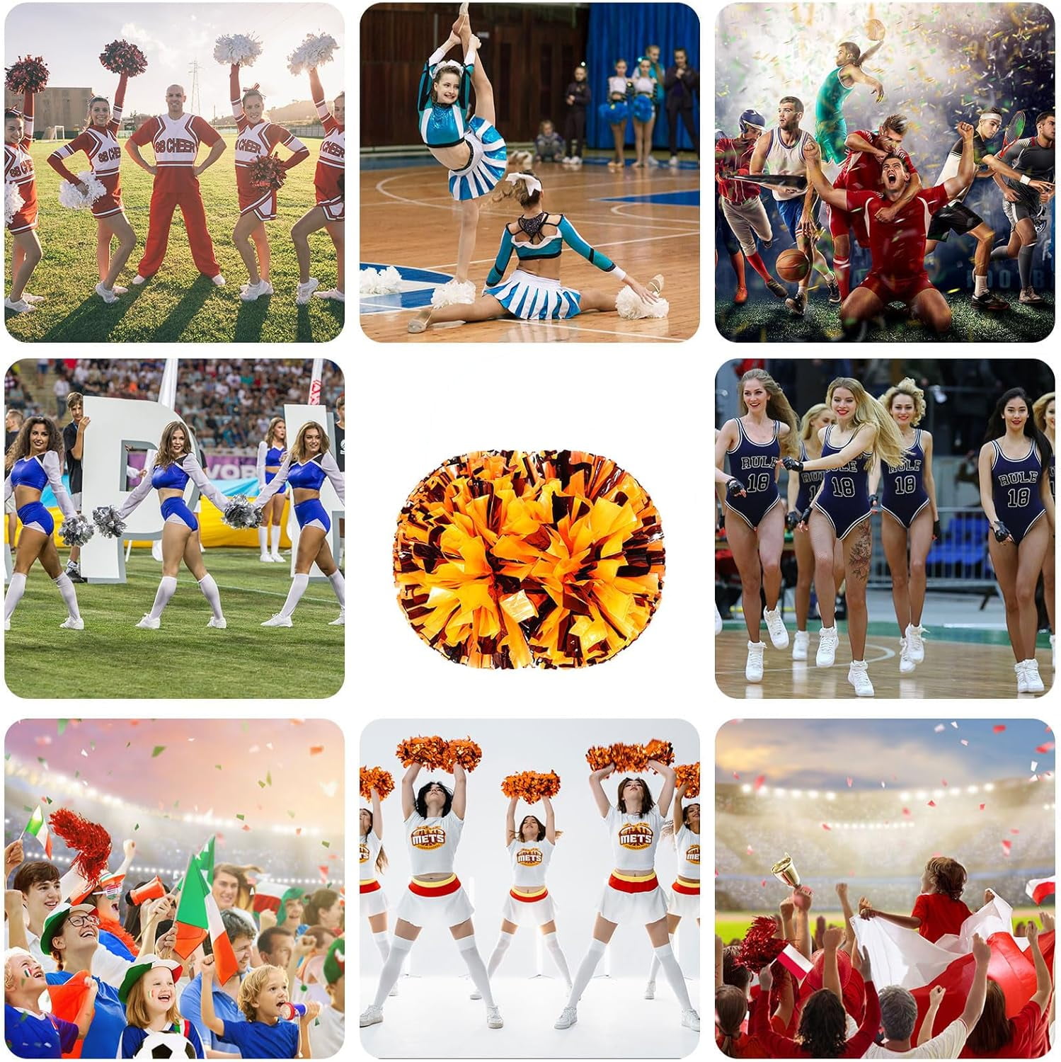 8 PCS Metallic Cheerleading Pom Pom for Team Spirit Sports Dance Cheering Kids Adults