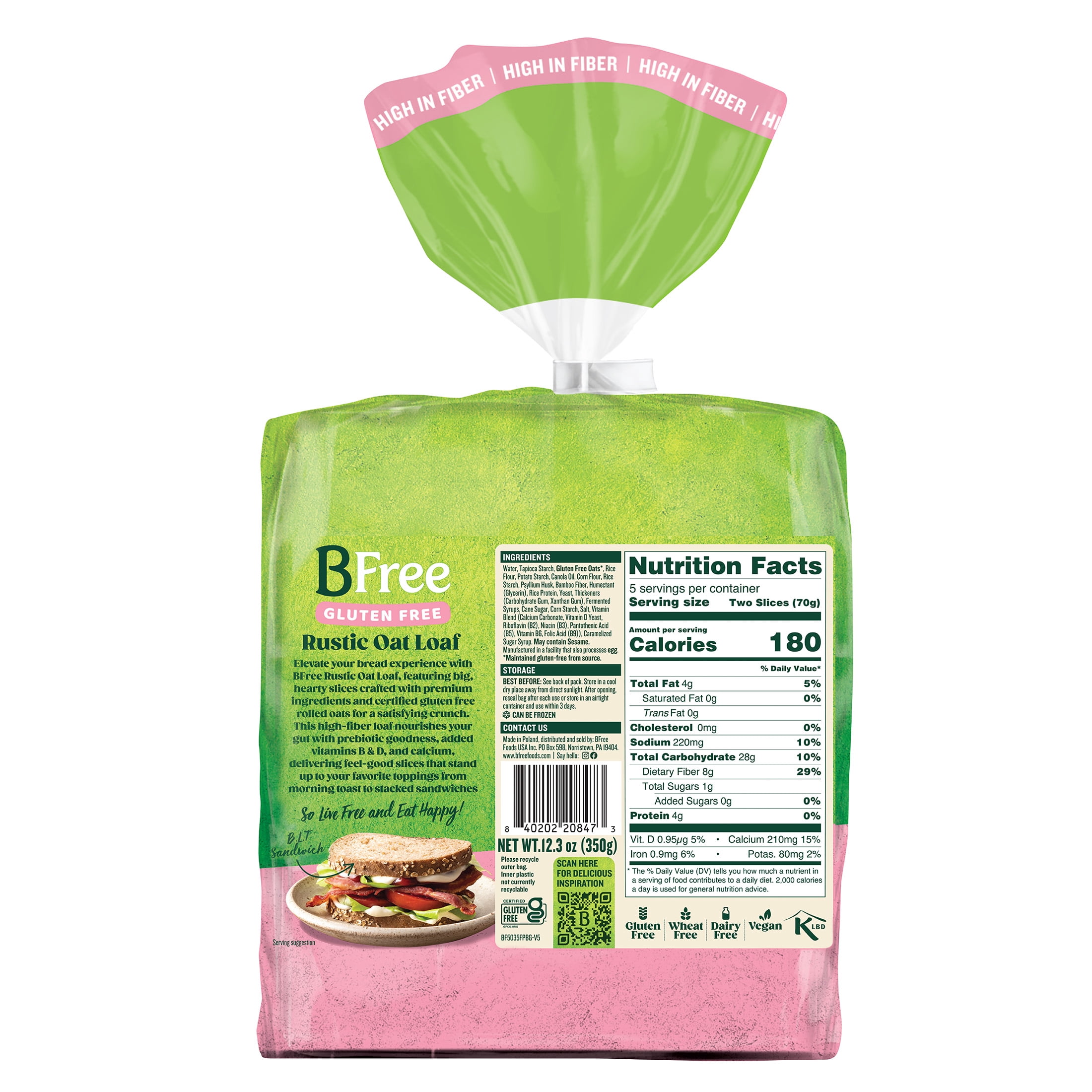 (6 pack) BFree Rustic Oat Loaf Gluten Free Bread