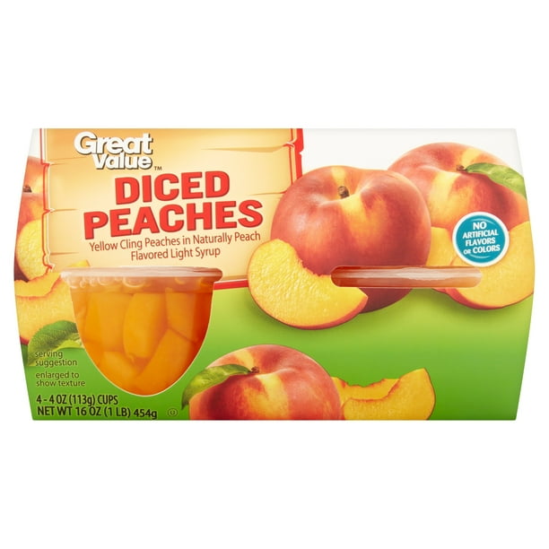 Great Value Diced Yellow Cling Peaches, 4 oz, 4 Count