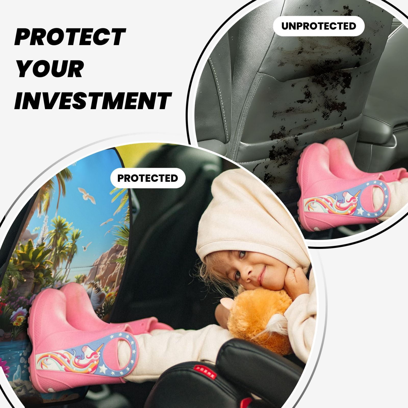 Xecao Playful Hedgehog Forest Pond Pattern Car Seat Back Protector 2 Pack Large Capacity Pocket, Kick Mats Back Seat Protector