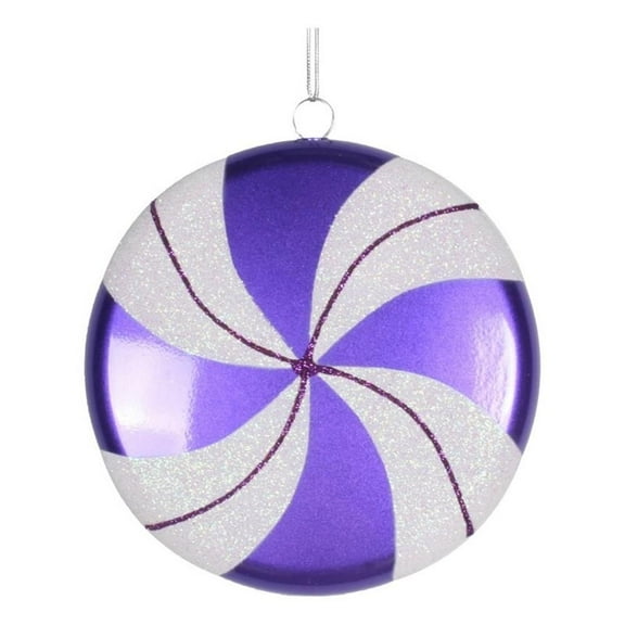 Pemberly Row 6" Plastic Swirl Flat Candy Christmas Ornament in Purple/White