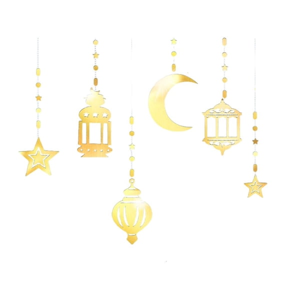 Ciwanning 6Pcs Star Moon Lanterns Garlands Decorations for Ramadans Eid Mubarak Home Decors Hanging Streamers Backdrops Banners