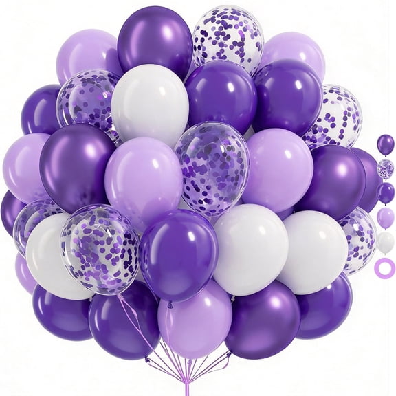 60 Packs 12 Inch Dark Purple Light Purple Metallic Purple Confetti Balloons for Girls Women Wedding Birthday Baby Shower Bridal Shower Bachelorette Decorations