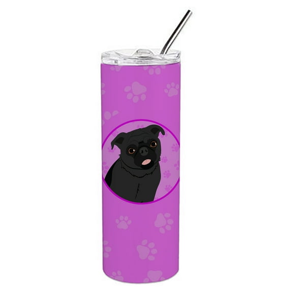 Carolines Treasures WDK1396TBL20 Pug Black Design1 Stainless Steel 20 oz Skinny Tumbler Pink 20 oz multicolor