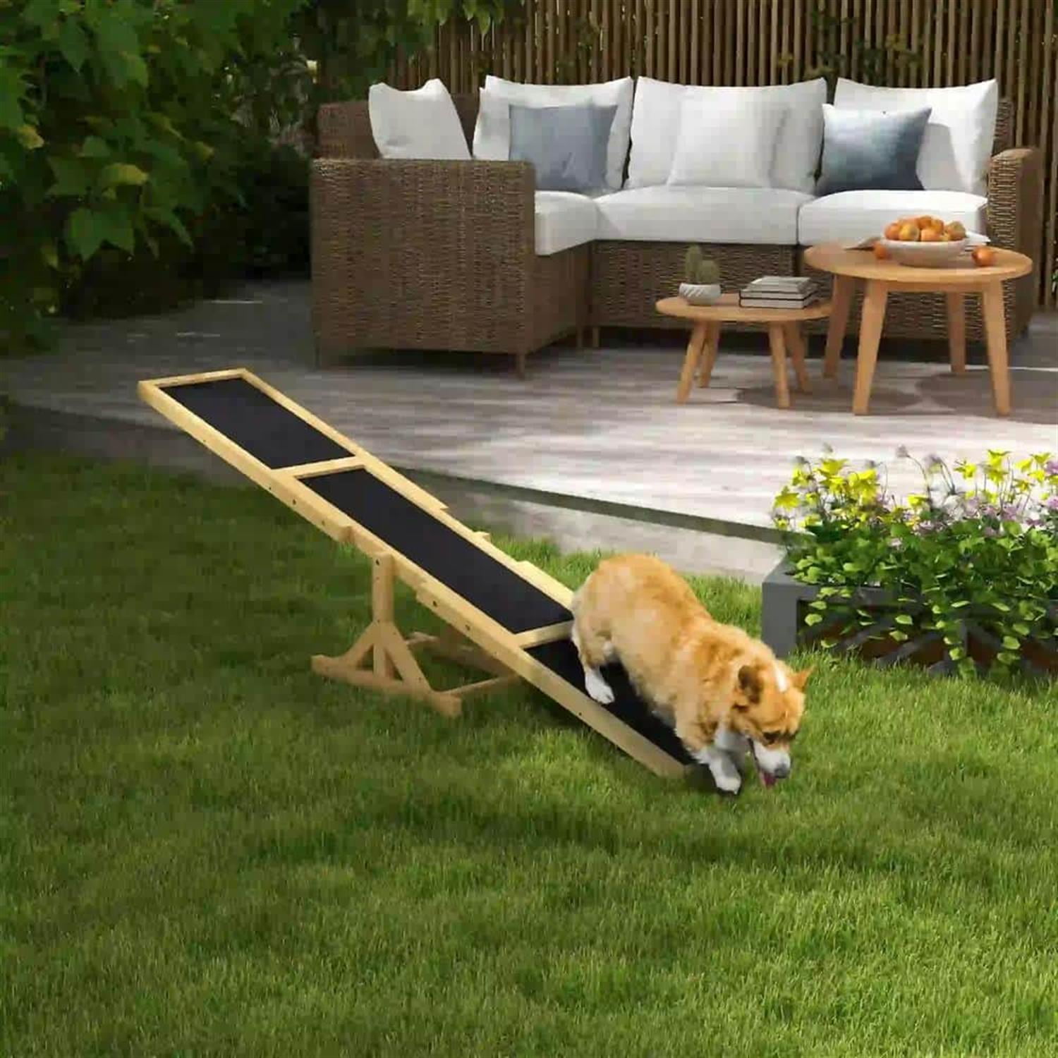 Kadyn 70" Wooden Dog Seesaw for Training, Exercise, Pet Agility Equipment, Sturdy Playset, Yellow