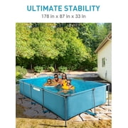 Naipo 15FT Rectangular Frame Swimming Pool Metal Outdoor Backyard Above Ground Pool Family Adults Splash