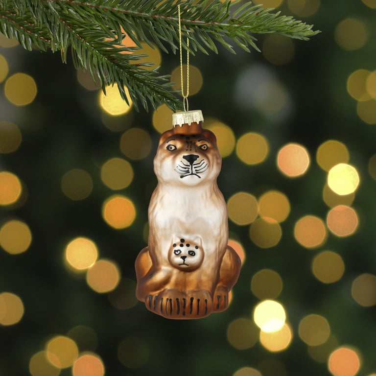 Northlight 4in Glittered Jaguar and Cub Glass Christmas Ornament