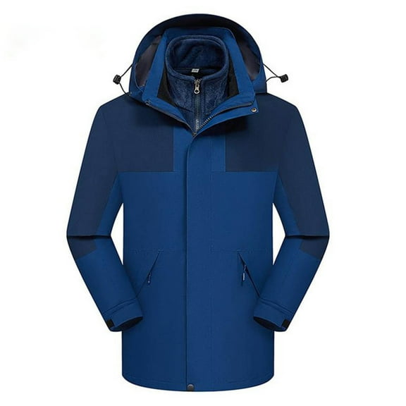 XPMWRP Women's Color Block Detachable Hoodies Rain Jackets Windproof Full Zip Hiking Jackets Winter Warm Oversized Snowboarding Coats with Pockets Blue XXXL