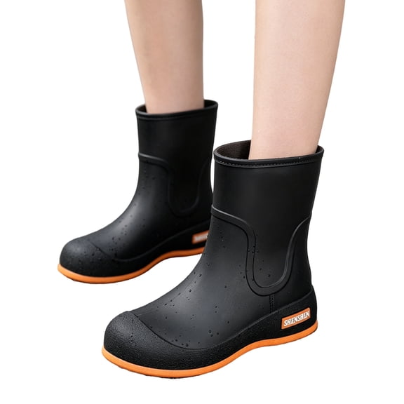 HTHLVMD Waterproof Rain Boots, Waterproof Solid Mid Calf Rain Boots Casual Outdoor Gardening, Slip Resistant Rubber Footwear Holiday Travel Wearing, Lightweight Comfortable Car Wash Shoes, Black 5.5
