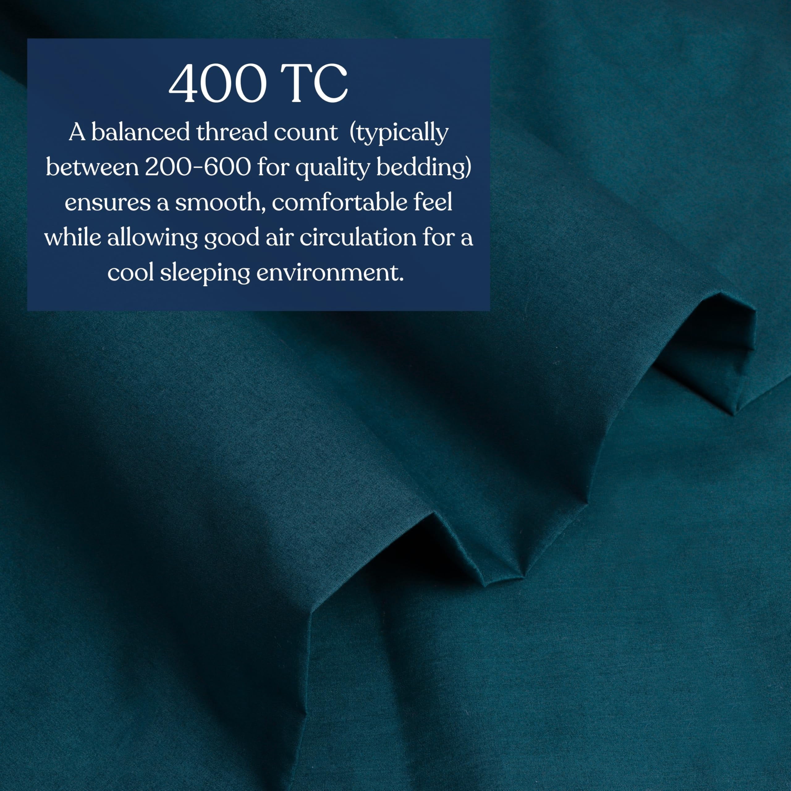 Delara Full Organic Cotton Percale Sheets, 400 TC, Soft Breathable Smooth Bedding, Midnight Blue, 3-Piece No Flat Sheet, GOTS Certified