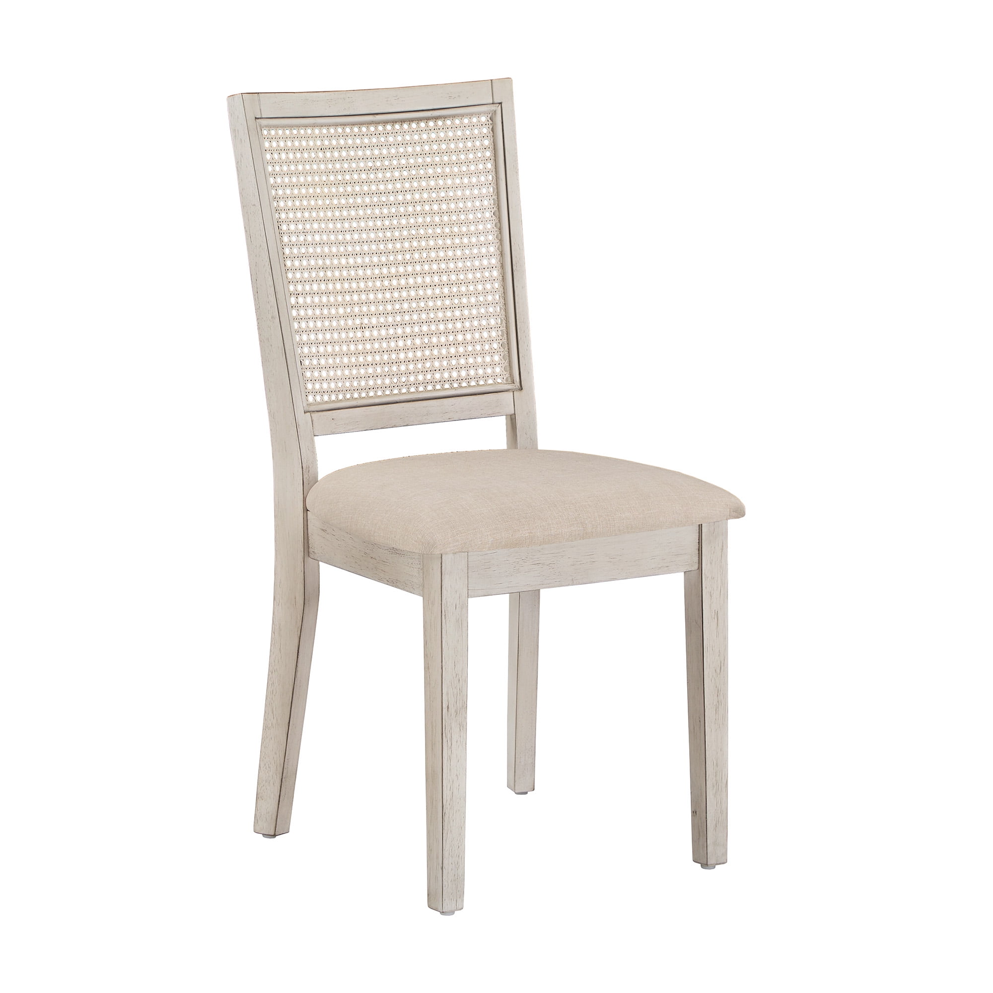 Weston Home Farmhouse Rattan Back Beige Seat Wood Dining Chairs, Set of 2, Antique White