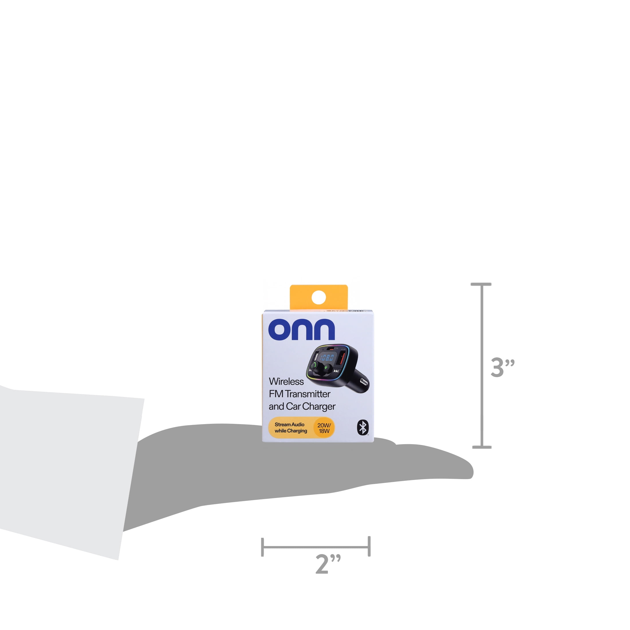 onn 20W/18W Wireless FM Transmitter and Car Charger
