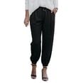 thumbnail image 2 of TRKIYQC Pantalones largos de cintura alta para mujer, pantalones con banda en el tobillo con cordón, negro beige TRKIYQC  moda, 2 of 7