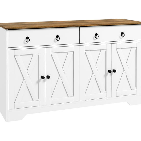 Sideboard Storage, 2 Drawers, 4 Doors, Storage Cabinets, Adjustable Shelves, White, Wood Grain Top, Buffet Cabinet For Basement With Shelves And White Top